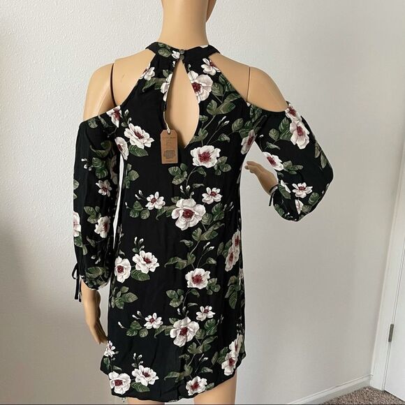 NWT American Eagle Cold Shoulder CutOut Long Sleeve Floral Dress Halter Neck XXS - Picture 7 of 15